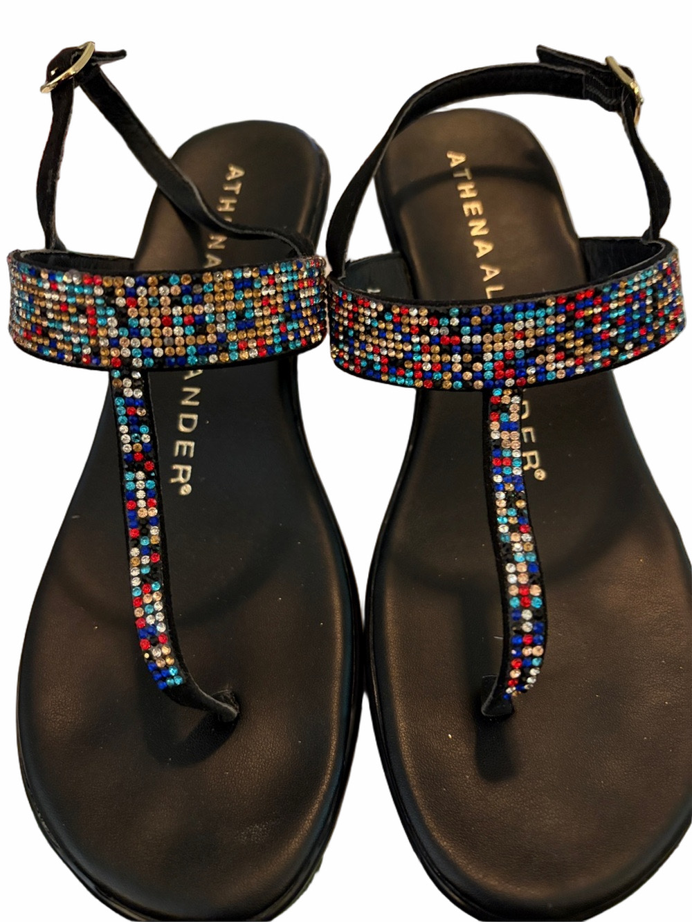 Athena Alexander black wedge size 7 Jeweled thong sandals.